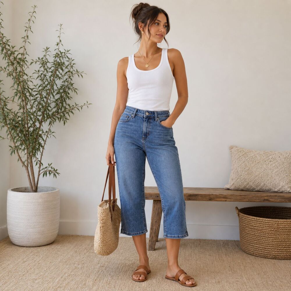 Lee Denim Capri Jeans Women’s 12 Medium Wash High Rise Summer Casual